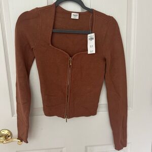 Abercrombie Brown Zip Up Long Sleeve Blouse